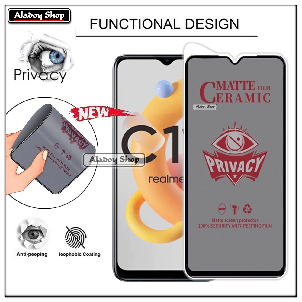 Tempered Glass Anti SPY Realme C11 2021 Anti Gores Privacy + Tempered Glass kamera dan Skin Carbon