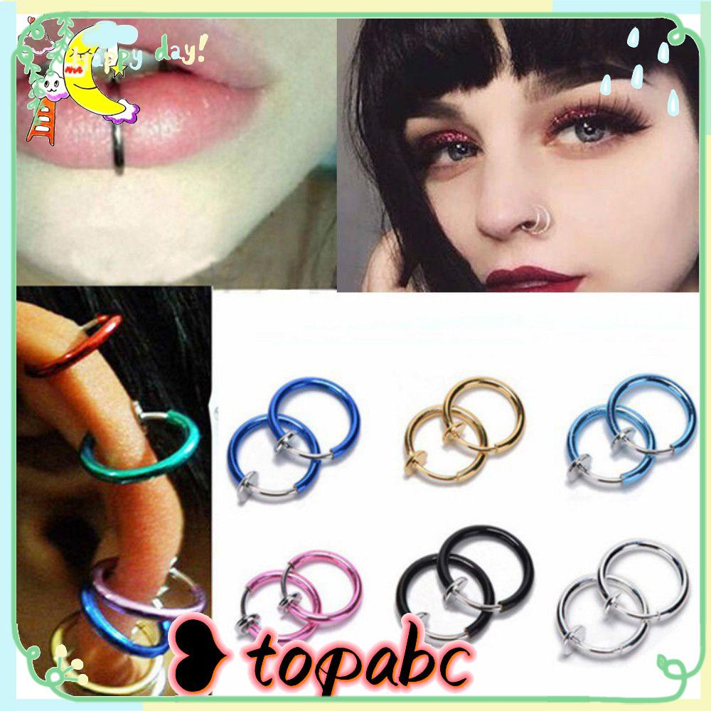 Top 2pcs Cincin Hidung Palsu Non Piercing Gaya Goth Punk Perhiasan Tubuh Klip Telinga