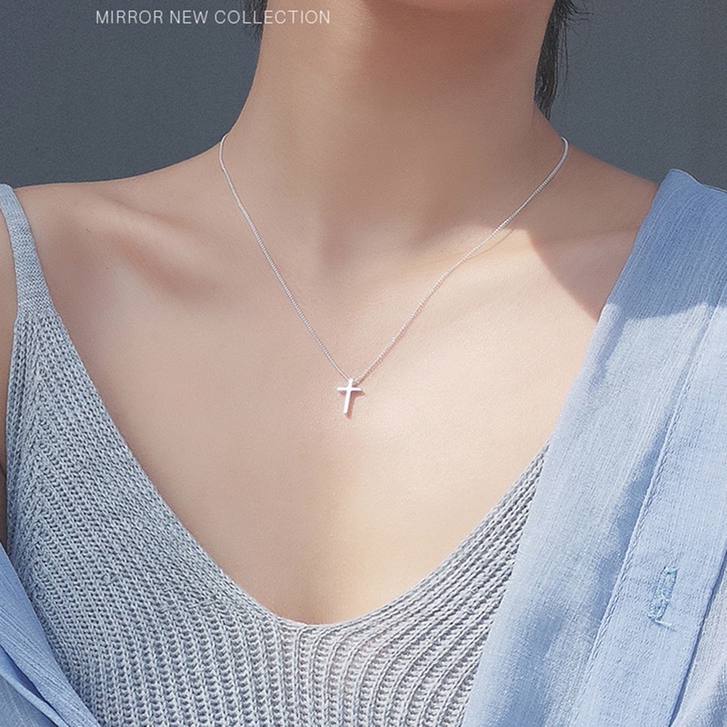 Kalung Liontin Salib Simple Untuk Wanita Warna Silver Rantai Choker Necklace Jewelry