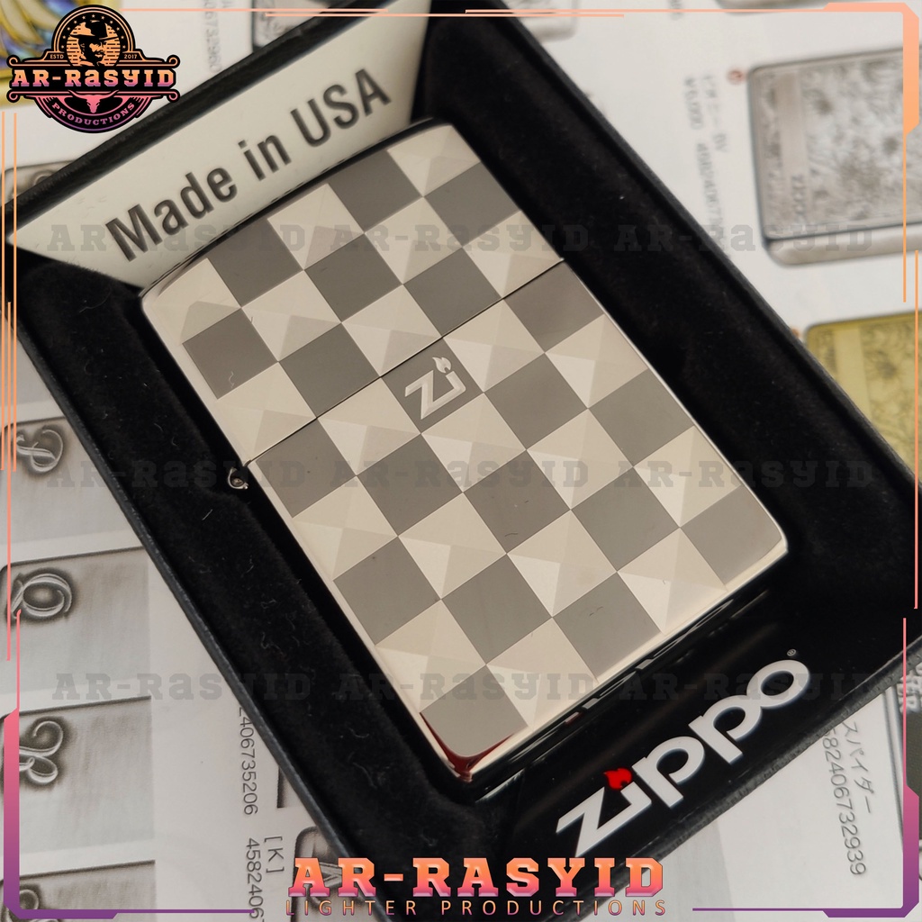 BISA COD! Korek Api Minyak Zippo Black Ice Hitam Light Motif Square Papan Catur 150