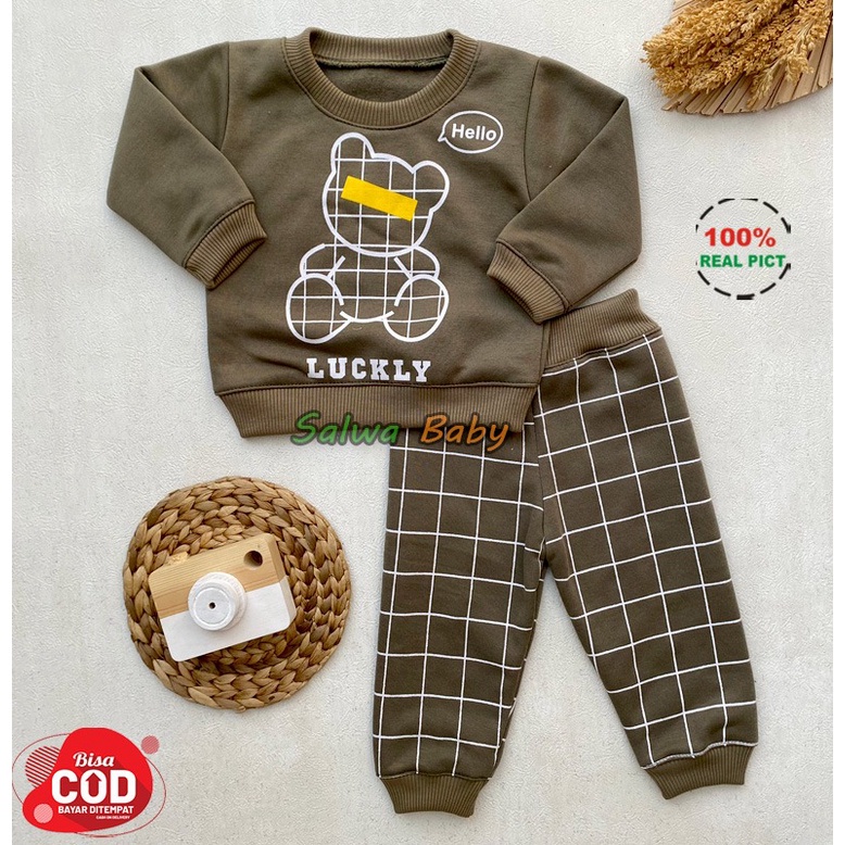 Nanaku Baby - Setelan Sweater Setelan Joger Bayi Usia 3-12 Bulan Motif Lucky