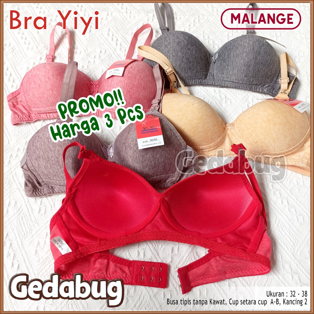 PROMO 3 Pcs | Bra YIYI Malange &amp; Bintik  BH Remaja ABG - Wanita dewasa Busa tipis tanpa Kawat Kait 3 Cup A-B | Gedabug