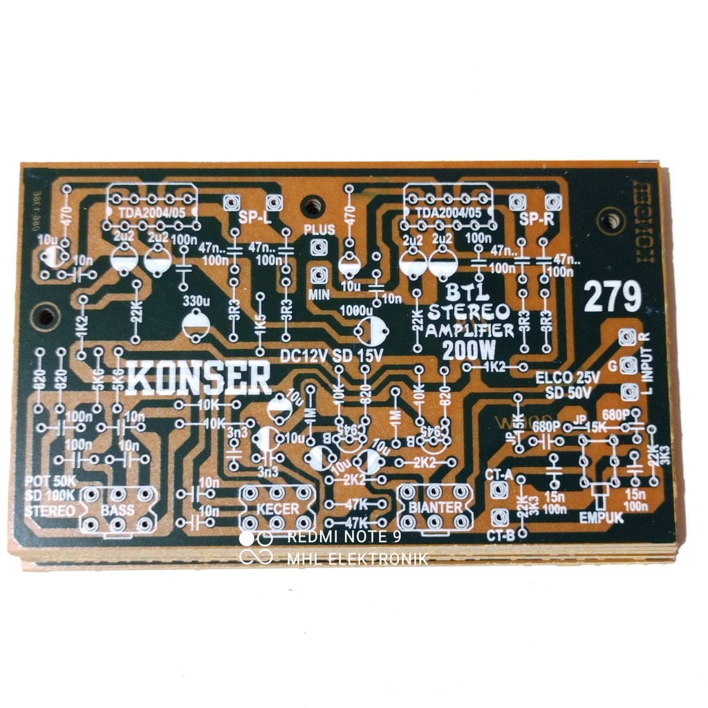 PCB Amplifier Stereo 100Watt IC TDA2004/2005 Power Mobil BTL Plus Tone Control KONSER 279