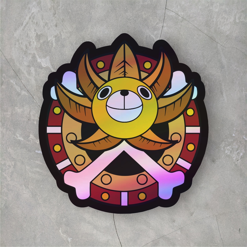 

Sticker Hologram Anime One Piece Logo Sunny Go | Sticker Hologram Anime One Piece ukuran 6 cm