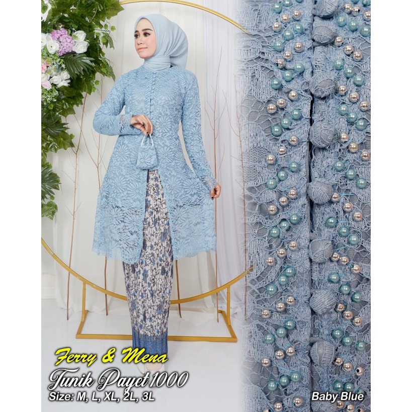 Kebaya tunik payet bordir mutiara | Kebaya modern | Kebaya brokat jumbo | Baju outfit pesta kekinian wisuda dan pernikahan Size M L XL XXL