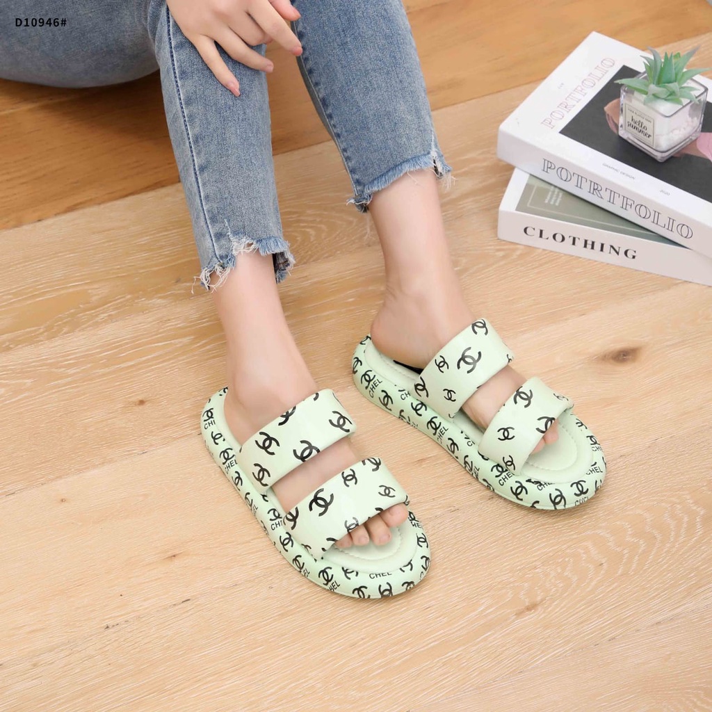 C Printed Lambskin CC Logo Mule Sandals D10946