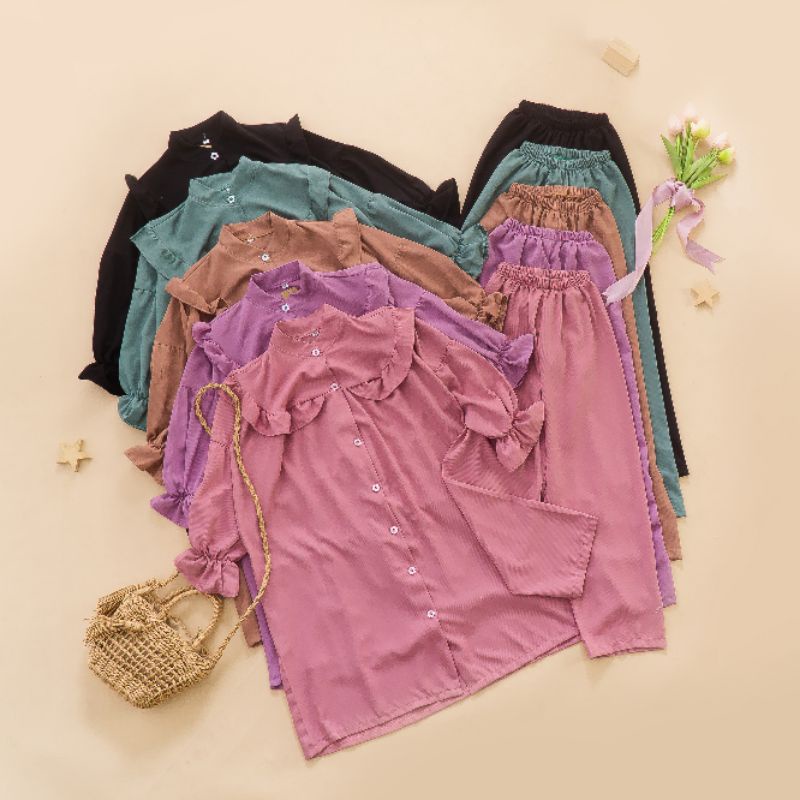 4-10 Tahun One Set NAZLUS | Setelan Tunik Anak Bahan TorryBurch | Setelan Anak Perempuan Polos