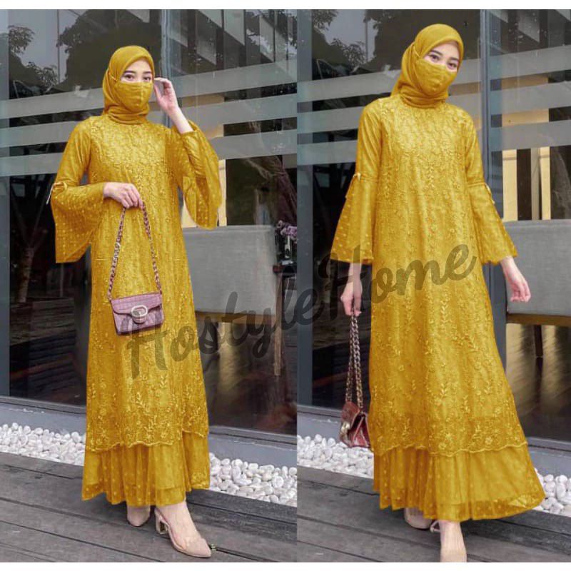 (NEW) ARILA - BAJU GAMIS MAXI FULL BRUKAT BROKAT DRESS UKURAN S M L XL XXL JUMBO UNTUK UNDANGAN KOND