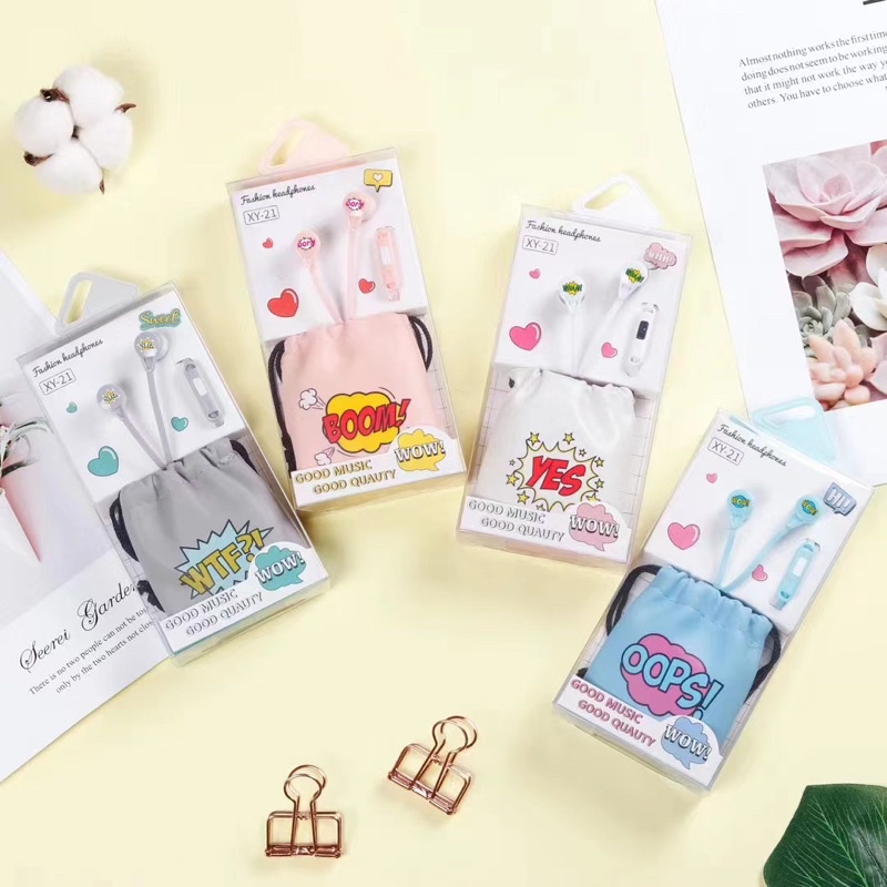 [ XY 21 ]Headset Earphone Karakter Motif cute imut  +tas pouch Earphone Lucu Unik Imut