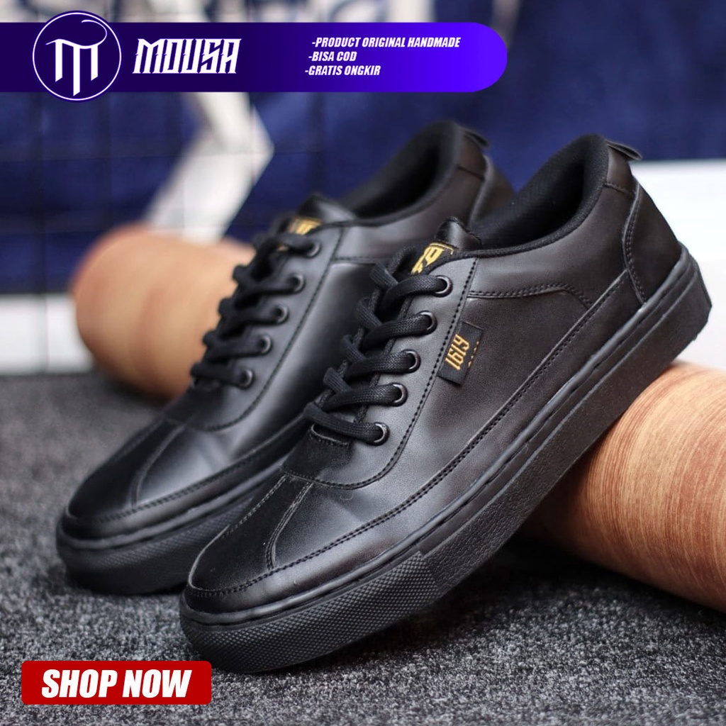 Sepatu Sneakers Formal Pria Casual Kulit PU Pantofel Hitam Mousa Garha