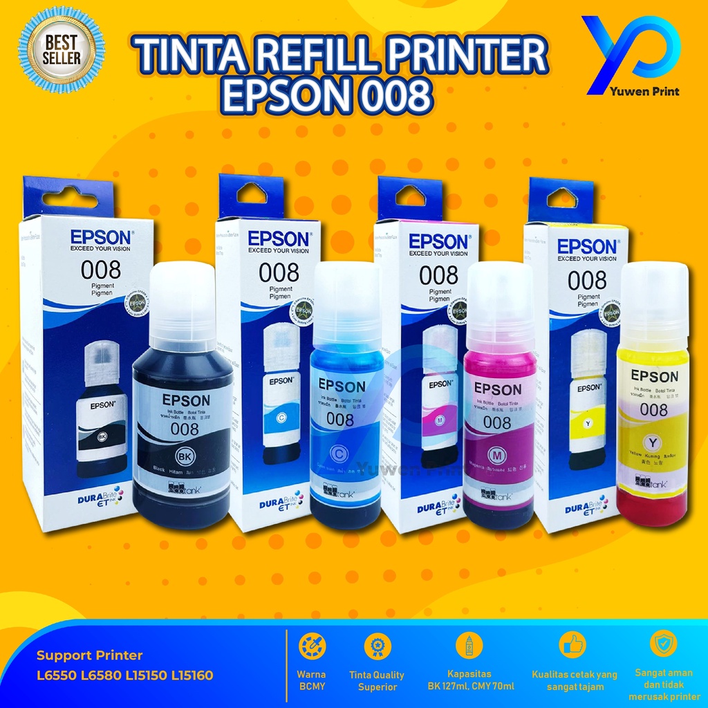 1 SET 4 PCS Tinta Epson 008 For Printer L6550 L6580 L15150 L15160 Warehouse Sale
