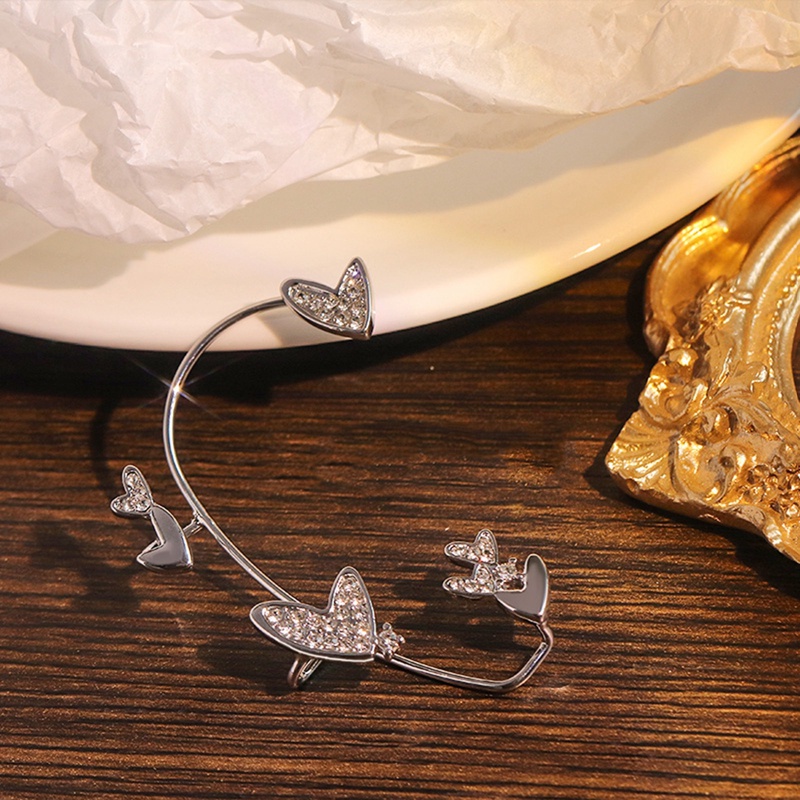 Klip Telinga Hati Logam Lapis Perak Tanpa Tindik Untuk Wanita Zirkon Berkilau Ear Cuff Clip Earrings Perhiasan Pernikahan