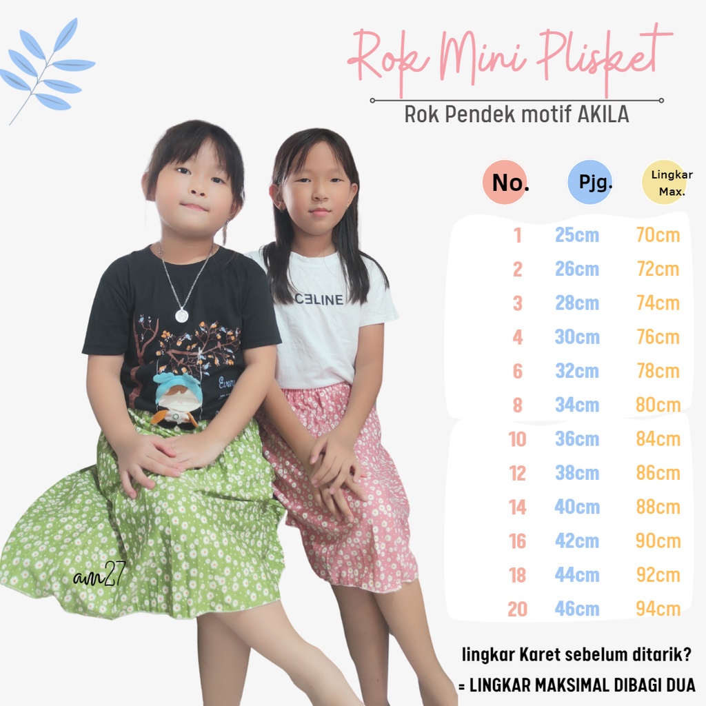 AM27 Rok Plisket Pendek anak 1-12 tahun Pleated Skirt ROK MINI MOTIF AQILA