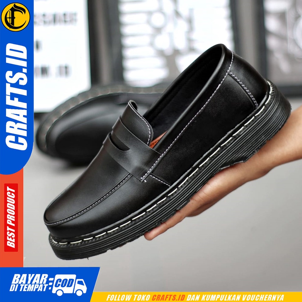 CRAFTS malm - Sepatu Loafers Docmart Formal Casual Kerja Pria Hitam