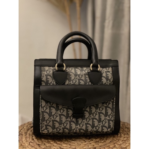 Nett  Authentic Dior Blue Trotter Canvas Top Handle Vintage Bag