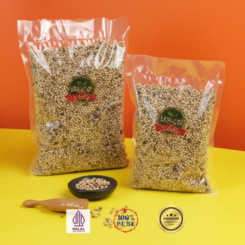 

LADA PUTIH BANGKA MUNTOK BIJI 1 KG MERK MASCOT WANGI KHAS DAN PEDAS, HALAL