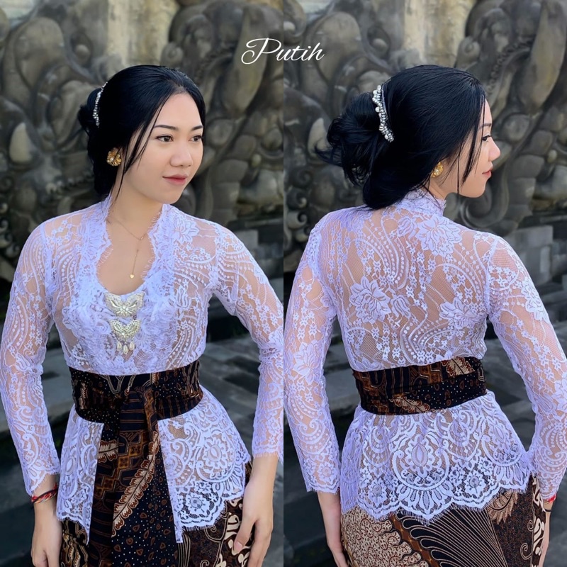 Kebaya bali jadi brokat semi prancis metalik special warna putih