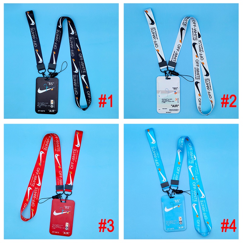 4gaya OFF/White Neck Lanyard Tali Pendek Dengan Holder ID Card Untuk Gantungan Kunci Phone Case Sling Card Sleeve Peralatan Kantor Sekolah