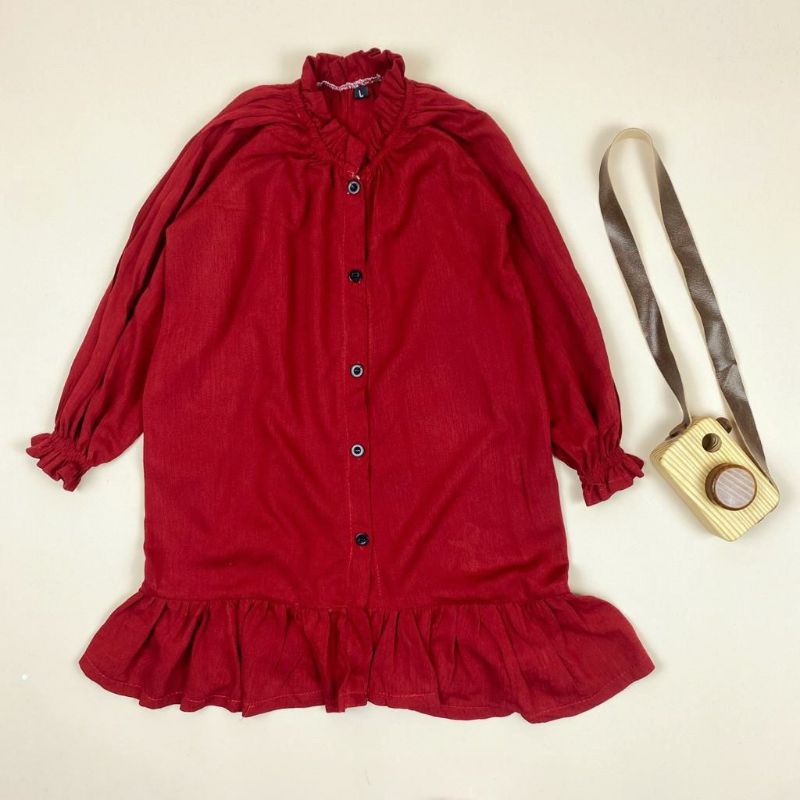 Tunik anak perempuan ruffle shafii MARUN pineapple 1-5tahun rayon crinkle