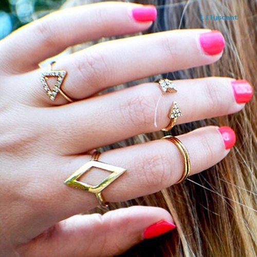 [LS]5 Pcs /Set Berlian Imitasi Diatas Knuckle Midi Ring Jari Susun Rings Boho Jewelry