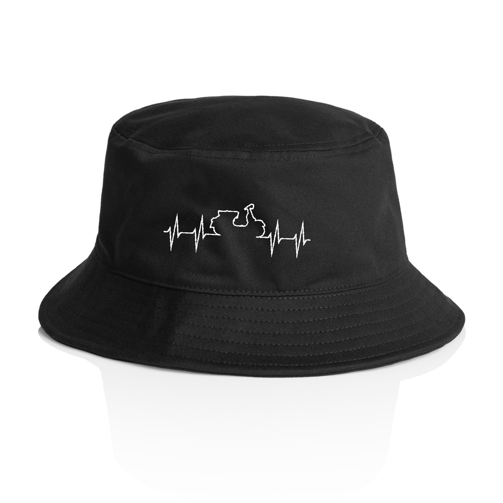 Topi bucket Hats warna Hitam Logo Vespa