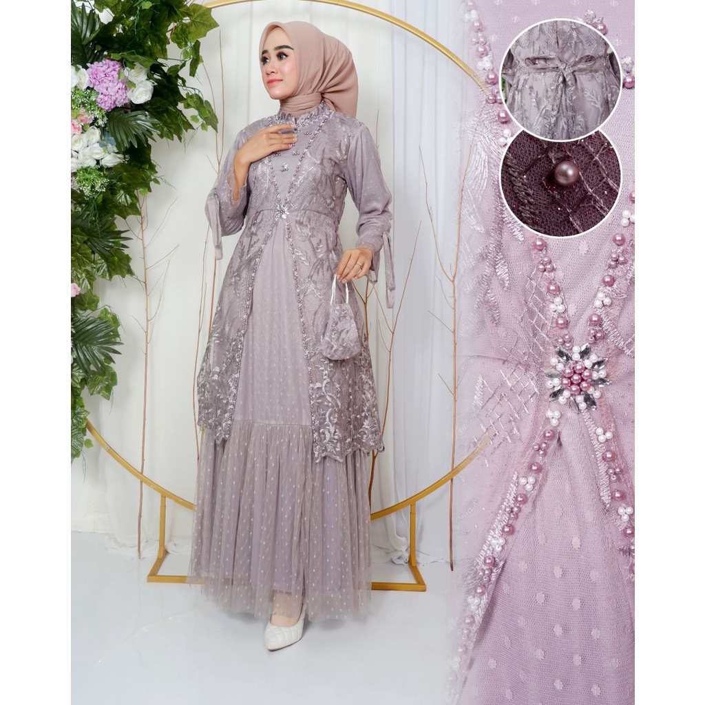 Permata Olshop / Gamis Kebaya Naima NK / Kebaya Gamis Modern Brukat Payet Premium / Gamis Modern / Gamis Pesta  Mewah