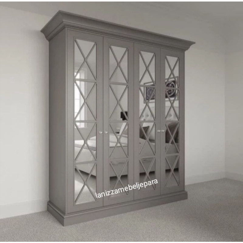 LEMARI MINIMALIS 4pintu freem kaca