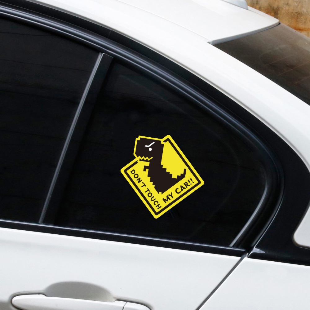 Jangan Sentuh Mobil Saya Peringatan Mobil Dinosaurus Stiker Dekoratif Reflektif JDM Pixel Gaya Dinosaurus Lucu Jendela Mobil Pintu Mobil Depan dan Belakang Gear Windshield Stiker Tahan Air