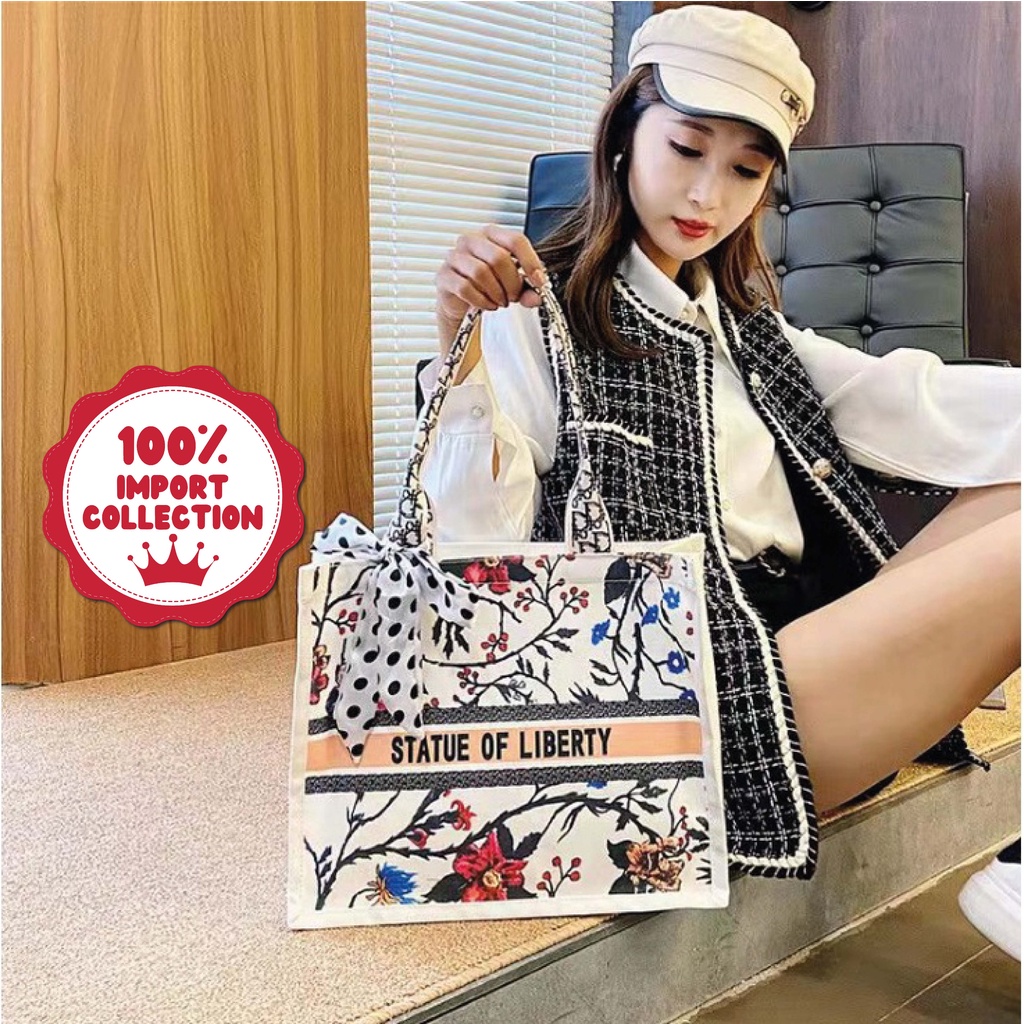 LIBERTY Totebag Motif Kanvas Wanita Pria Remaja Resleting Korean Style By Chikoisme NR