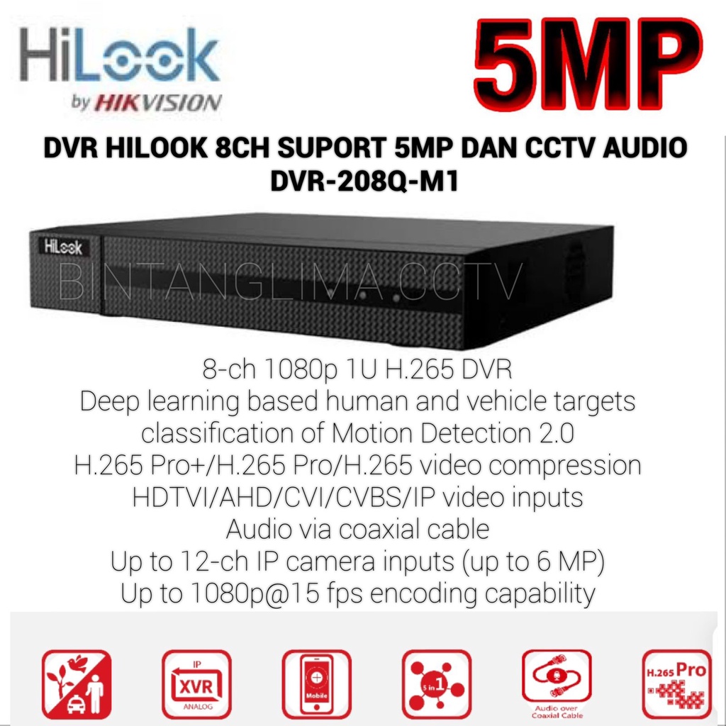 DVR-208Q-M1 - HILOOK DVR 8CH SUPPORT 5mp DAN CCTV AUDIO