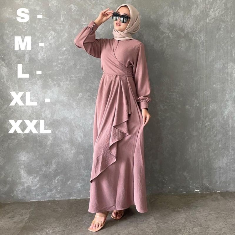 RISHA DRESS ,JUMBO CRINCLE AIRFLOW  SIZE S M L XL XXL GAMIS REMAJA KEKINIAN SALISA MAXI
