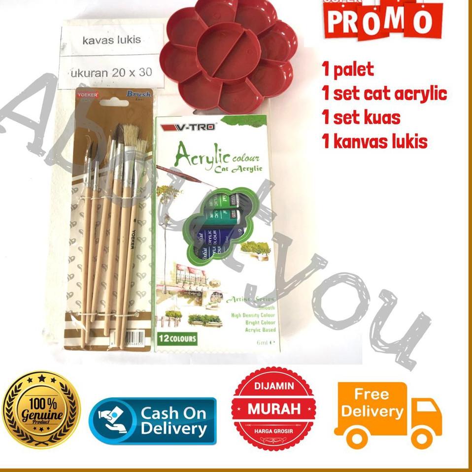 

READYS➤ PAKET LUKIS KOMPLIT 4 in 1 KANVAS Besar Cat Akrilik Palet Kuas Set Melukis Lengkap [148]