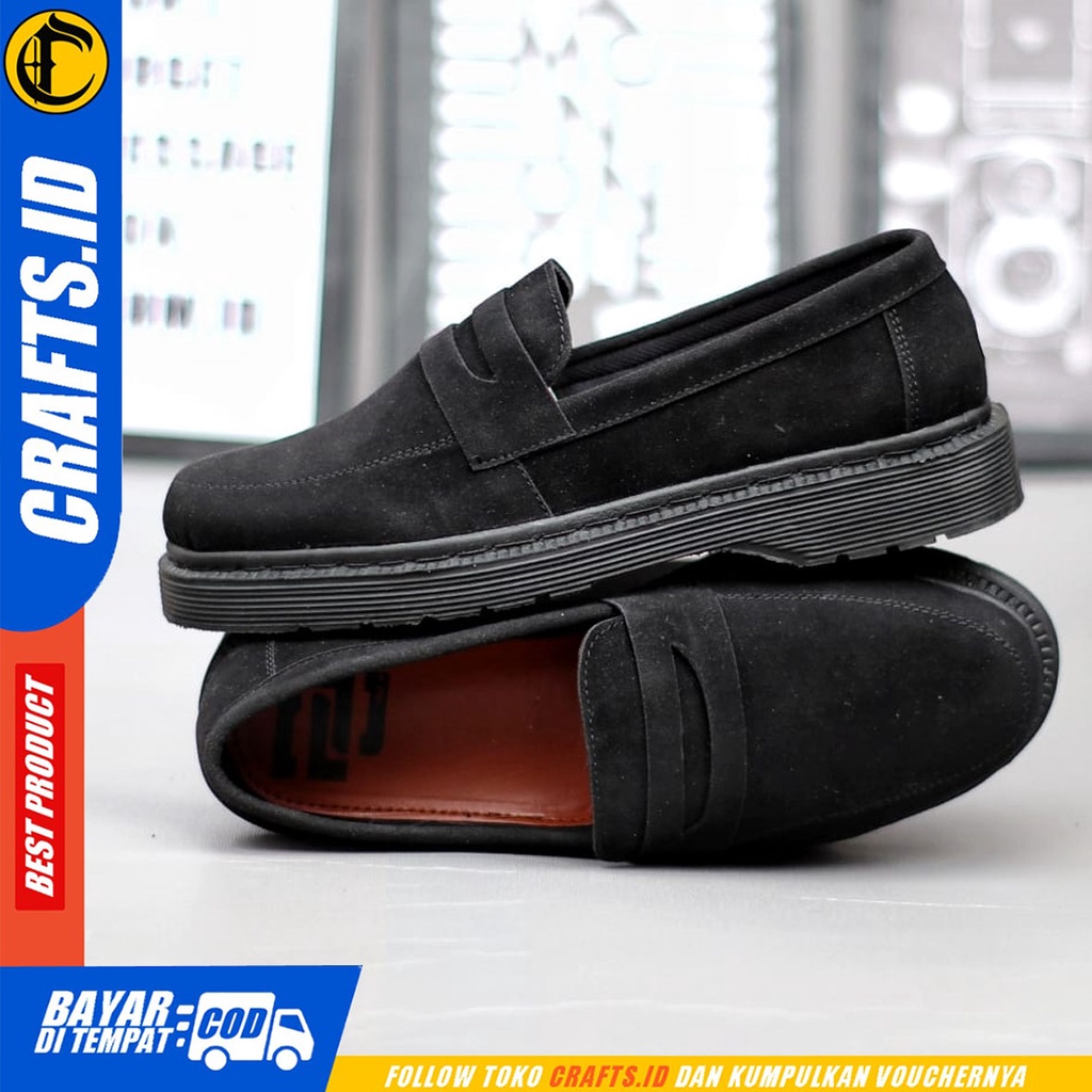 CRAFTS vay - Sepatu Loafers Docmart Formal Casual Kerja Hitam Pria