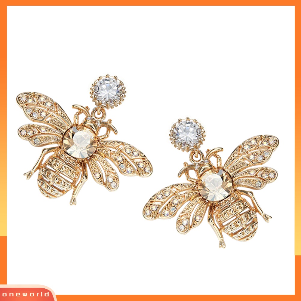 [WONE] Wanita Fashion Lebah Madu Anting Honeybee Berlian Imitasi Ear Studs Perhiasan Hadiah