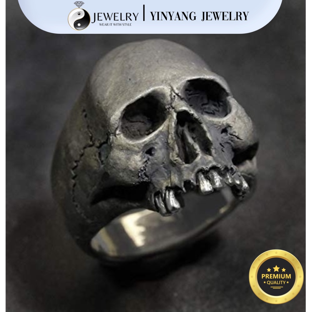 Cincin Tengkorak Gothic Punk Vintage Pria