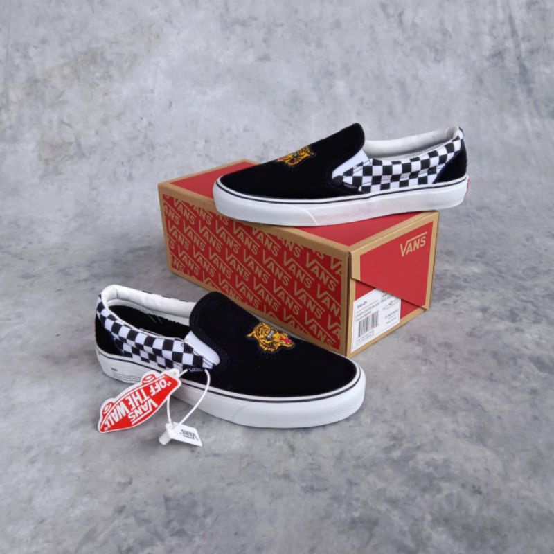 VANS SLIP ON TIGER CHECKERBOARD BLACK WHITE