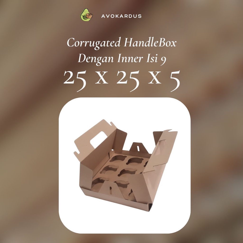 

Kardus Corrugated Die Cut 25x25x5 Handle Box+Inner isi 9 Kotak Dus Pizza
