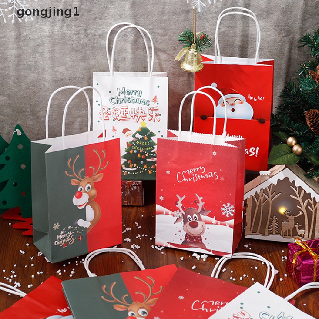 Ggg Christmas gift bag Kantong Kertas Kartun Dengan hand gift kraft paper packaging bag ID