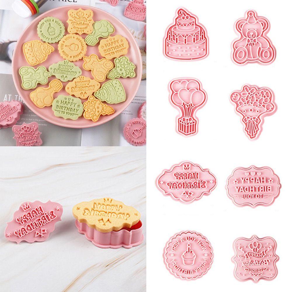 Nanas 8 Pcs/set 3D Happy Birthday Pastry Dekorasi Alat Kue Cookie Cutter Cetakan Kue Bunga Plastik