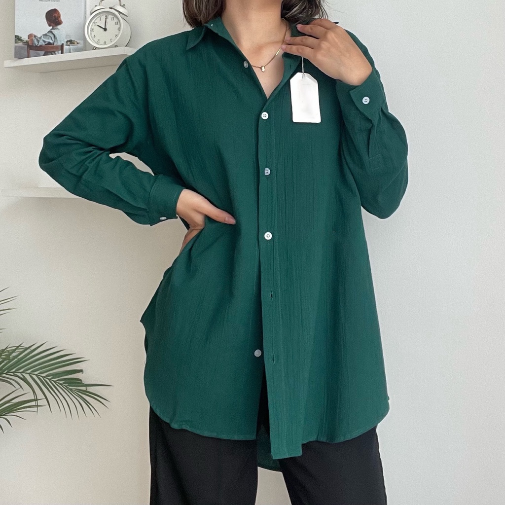 Kemeja Anna Shirt Oversize Polos Bahan Crincle