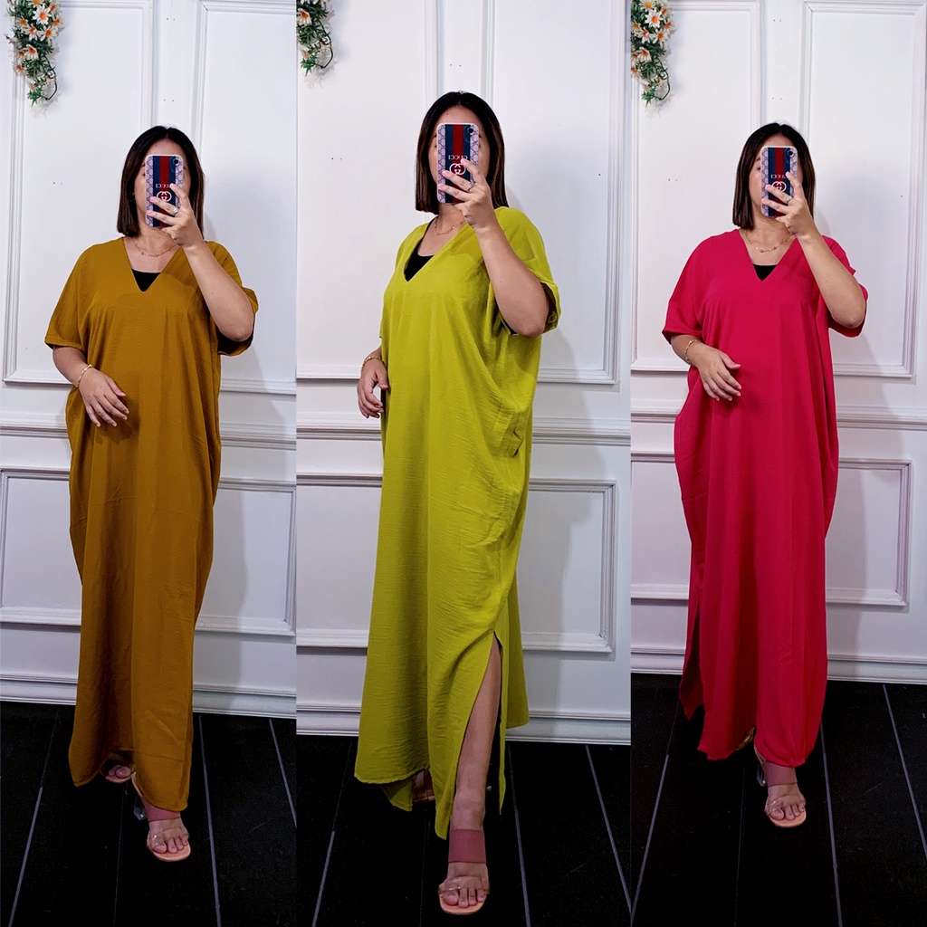 Melody Long Dress V-neck Airflow Crinkle Nagita Long square Panjang Semata Kaki