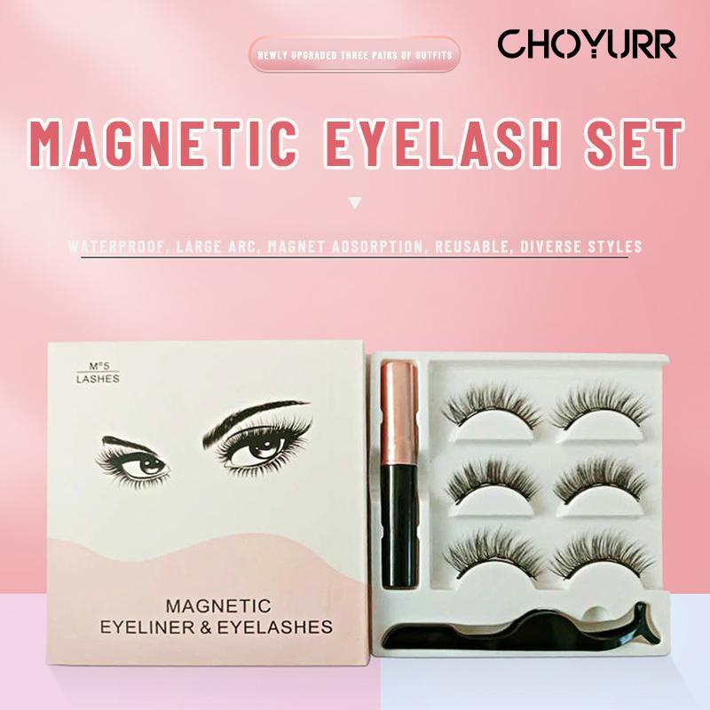 【COD】Bulu Mata Maknet 3 Pasang with Eyeliner Bulu Mata Palsu Magnet 3D Magnetic Eyeliner Premium Silk Eyelash Natural Hair Import Ready Stock-CH