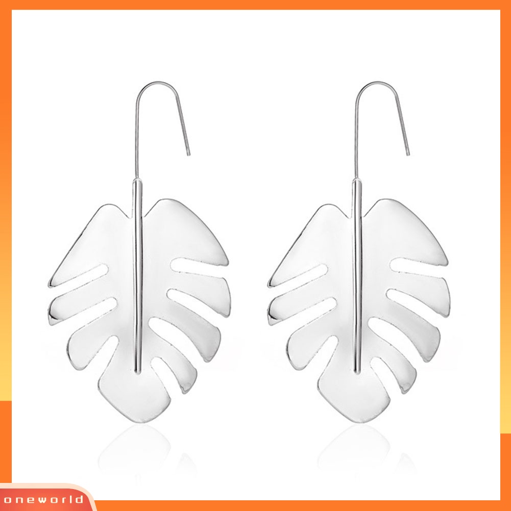 [WONE] Wanita Berongga Besar Daun Pisang Raja Panjang Menjuntai Alloy Ear Hook Earrings Perhiasan Hadiah