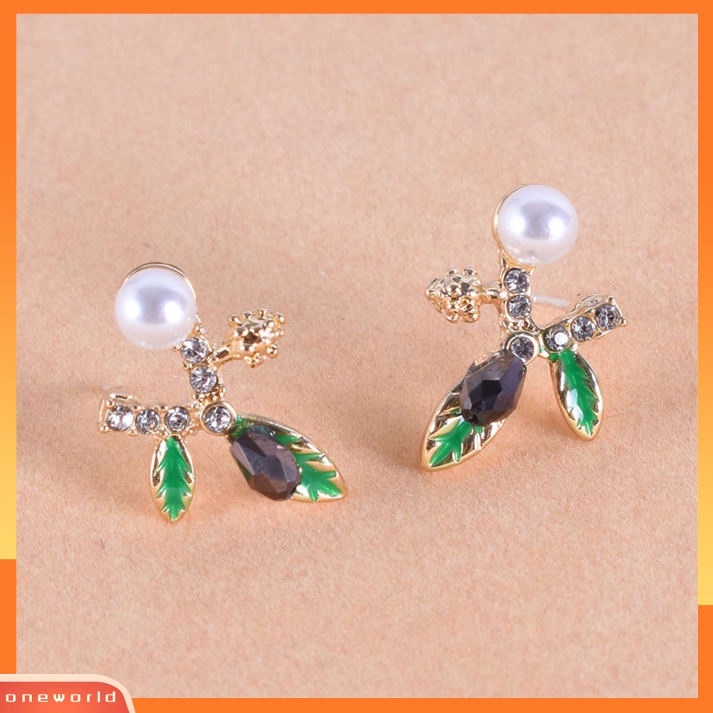 [WONE] Fashion Wanita Bertunas Berlian Imitasi Mutiara Imitasi Hias Telinga Stud Anting Perhiasan Hadiah