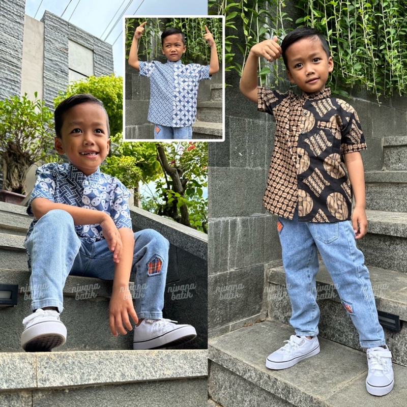 Batik Anak Kemeja Koko Kemko Soft Pastel Monokrom Coklat