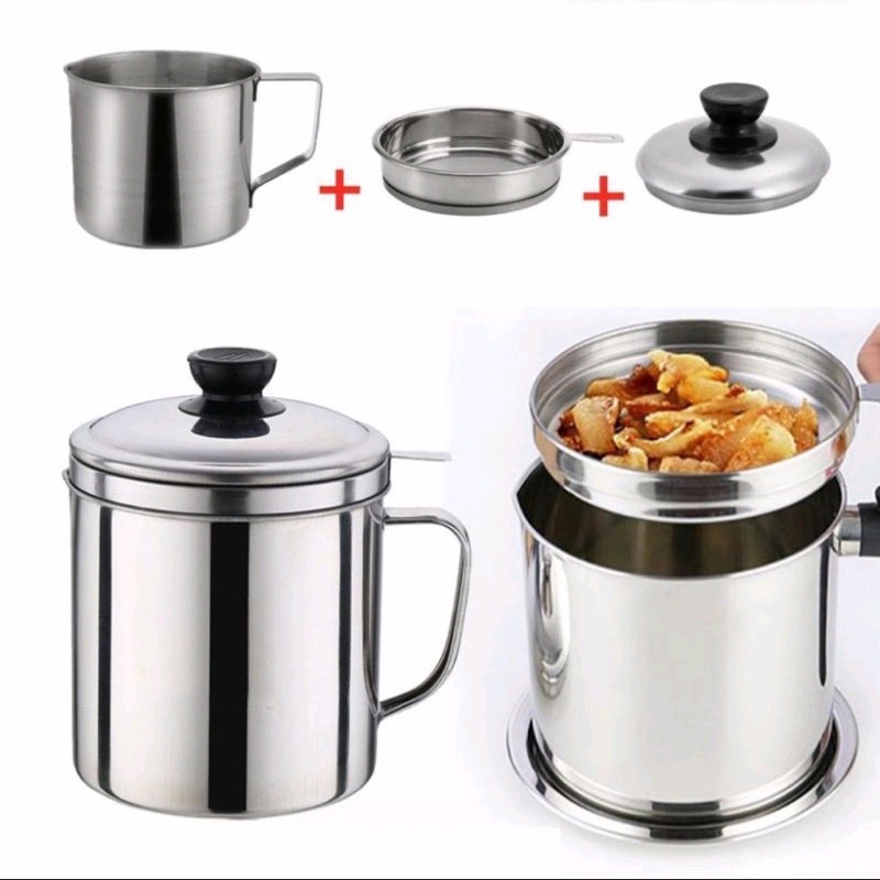 Oil Pot Saringan Minyak Goreng Stainless Steel Wadah Masak Dapur MPASI