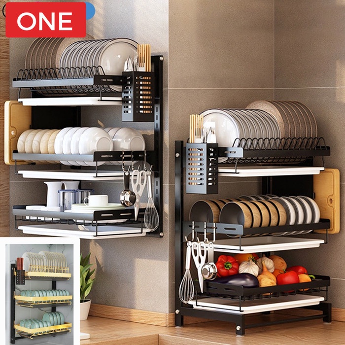 Rak Rak Piring Gantung Dapur Tempel Dinding Besi Anti Karat Penyimpanan