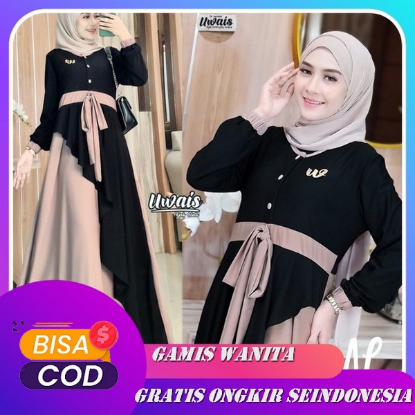 Gamis Terbaru Jiran Set 8 2In1 Gamis + Outher Bahan Rami Import Mix Ceruty Premium Baju Gamis Wanita