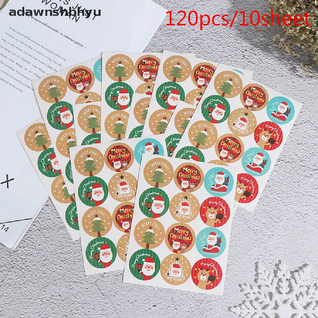 Adawnshbhyu 120pcs Stiker Kado Natal Merry Christmas Kemasan Bulat ers Label ID