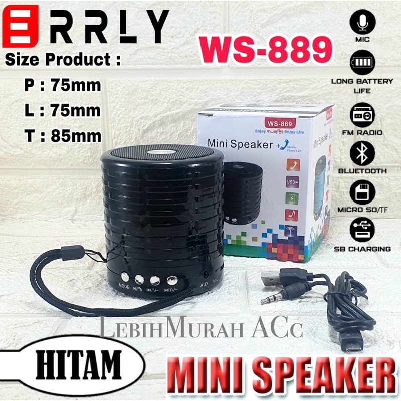 MINI Speaker Bluetooth WS889 Wireless Music Box Motif Chorme Speaker Aktif Super Bass High Quality